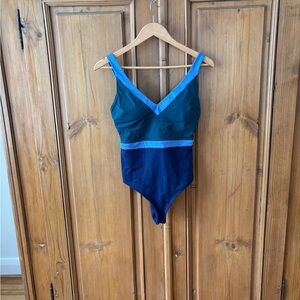 Boden Women’s Teal, Navy & Light Blue Colorblock One-Piece